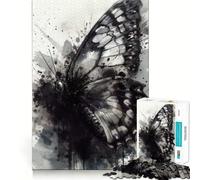 Puzzle 1000 pièces pour Adolescents,Motif Papillon à l'encre Noire,décoration soignée,Jeu d'exercice Mental,Jeu de détente,Cadeau Amusant de Noël (50x75cm)