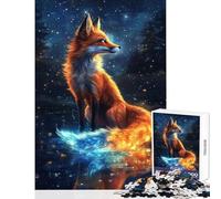Puzzle 1000 pièces pour Adolescents Motif Renard et Lune Bleu néon Jeu éducatif Cadeau d'anniversaire défi éducatif Dimensions 38x26cm