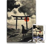 Puzzle 1000 pièces pour Adolescents - Motif samouraï à l'encre avec Porte Torii - Jeu intellectuel pour stimuler la mémoire - Cadeau d'anniversaire - Dimensions:50x75cm