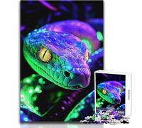 Puzzle 1000 pièces pour Adolescents, Motif Serpent Vert Fluo et Violet, Jeu éducatif, Amusant et Original, Format 38x26cm.
