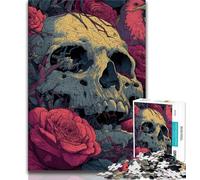 Puzzle 1000 pièces pour Adolescents Motif tête de Mort et Fleurs pour Adultes et Adolescents 1000 pièces Anti-Stress défi Difficile renforce l'amour Entre Couples (50x75cm)