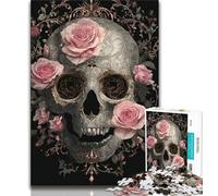 Puzzle 1000 pièces pour Adolescents, Motif tête de Mort Rose, 1000 pièces pour Adolescents, pour Tuer Le Temps en Vacances avec Affiche et fiche de Questions-réponses Assorties (Taille 75x50cm)