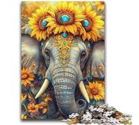 Puzzle 1000 pièces pour Adolescents, Motif Tournesol et éléphant, idéal pour soulager Le Stress et améliorer l'amour Entre Couples (50x75cm)