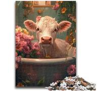 Puzzle 1000 pièces pour Adolescents, Motif Vache Fleurie, pour 14 Ans et Plus, Jeu de défi Unique, Jeux en Famille, Cadeaux de Noël et d'anniversaire, 26x38cm