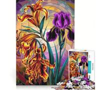 Puzzle 1000 pièces pour Adolescents Motif vitrail Lis Tigre et Iris phénix Jeu éducatif pour développer la motricité Fine et la dextérité pour Les Amis et la Famille 38x26cm