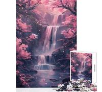 Puzzle 1000 pièces pour adolescents Motifs de cerisiers en fleurs et cascade Décoration intérieure Jouet activité artistique Cadeau Jeu amusant pour développer sa motricité fine et son cerveau 50x75cm