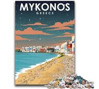 Puzzle 1000 pièces pour Adolescents Mykonos Grèce Art Nocturne Anti-Stress Défi Difficile À Offrir en Cadeau à Toute la Famille (Taille 38x52cm)