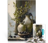 Puzzle 1000 pièces pour Adolescents Nature Morte Rustique aux Olives Jouets éducatifs est idéal comme Cadeau pour Toute la Famille 38x26cm