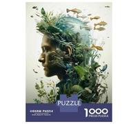 Puzzle 1000 Pièces pour Adolescents Nature's Harmony Man with Fish and Plants Casse-têtes pour Adolescents Analyse Et Logique Interaction Parent-Enfant Jeu Stimulant Jouets 38x26cm/1000pcs