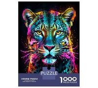 Puzzle 1000 Pièces pour Adolescents Neon Leopard Portrait Puzzle Adulte Jeux Relaxants Décoration Intérieure Cadeaux d'anniversaire Et Cadeaux Uniques 38x26cm/1000pcs
