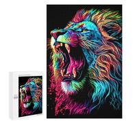 Puzzle 1000 pièces pour adolescents néon Roaring Lion Art Print Puzzles pour adultes Jeu de réflexion Entraînement de la mémoire Interaction parent-enfant 1000 pièces