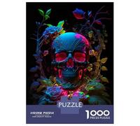 Puzzle 1000 Pièces pour Adolescents Neon Skull Puzzle pour Adultes, Jouet, Décoration Murale, Cadeaux pour Femmes, Anniversaire Et Cadeaux Uniques 38x26cm/1000pcs