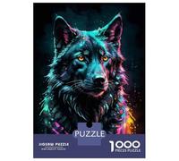 Puzzle 1000 Pièces pour Adolescents Neon Wolf Watercolor Portrait Puzzle Adulte Jeux Relaxants Décoration Intérieure Cadeaux d'anniversaire Et Cadeaux Uniques 38x26cm/1000pcs