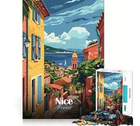 Puzzle 1000 pièces pour Adolescents Nice,France Affiche de Voyage Bords Nets Art Activité intellectuelle Jeu de détente Cadeau d'anniversaire Artistique (38x52cm)