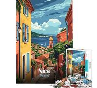 Puzzle 1000 pièces pour Adolescents Nice France Affiche de Voyage Jouets Jeux éducatifs Jeu Pratique Cadeau d'anniversaire Cadeaux de Père Noël Secret (Taille 38x26cm)