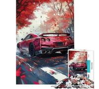 Puzzle 1000 pièces pour Adolescents Nissan GT-R Rouge en Automne Puzzle à Monter soi-même Décoration Murale Cadeau Unique pour Anniversaire et Noël (Dimensions 38x52cm)