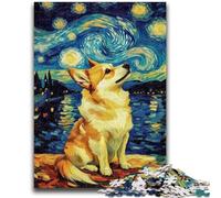 Puzzle 1000 pièces pour Adolescents, Nuit étoilée, adorables Huskies, Jeu Stimulant, idéal comme Cadeau pour Toute la Famille, 50x75cm