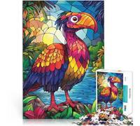 Puzzle 1000 pièces pour Adolescents Oiseau en vitrail Jeux éducatifs Décoration d'intérieur Cadeau d'œuvre d'art 38x26cm
