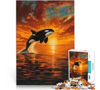 Puzzle 1000 pièces pour Adolescents Orque au Coucher du Soleil Jouets Jeux éducatifs Soulagement du Stress Cadeau Amusant 38x26cm