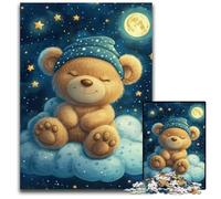 Puzzle 1000 pièces pour Adolescents Ours en Peluche sur la Lune Puzzles en Bois Intéressant pour réduire Le Stress, Idées Cadeaux pour Les 14 Ans et Plus 50x75cm