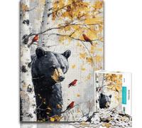 Puzzle 1000 pièces pour Adolescents Ours Noir et Oiseau Rouge, 1000 pièces, Jeu Stimulant, Jouets, décoration Murale, Cadeaux d'anniversaire et de Noël Uniques (Taille 75x50cm)