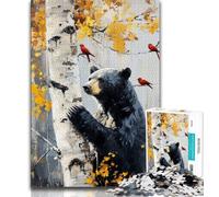 Puzzle 1000 pièces pour Adolescents Ours Noir et Oiseau Rouge Puzzle Adulte, Anti-Stress Défi Difficile Cadeaux du Père Noël Secret (Taille 38x26cm)