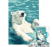 Puzzle 1000 pièces pour Adolescents Ours Polaire nageant dans l'eau Bleue Jeu intellectuel Jeu Impossible Analyse et logique Cadeau d'anniversaire (Dimensions 38x52cm)
