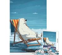 Puzzle 1000 pièces pour Adolescents Ours Polaire se Relaxant sur Une Chaise Longue Décoration intérieure Jouet activité Artistique Cadeau Jeu Amusant pour développer sa motricité Fine et Son Cerveau