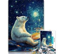 Puzzle 1000 pièces pour Adolescents Ours Polaire sous Le Ciel Nocturne, Anti-Stress, Vacances à la Maison, Tuer Le Temps, améliorer l'amour Entre Les Couples 38x26cm