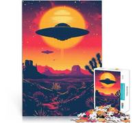 Puzzle 1000 pièces pour Adolescents OVNI au Coucher du Soleil dans Le désert Casse-tête Renforcer l'amour Entre Les Couples 75x50cm