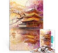 Puzzle 1000 pièces pour Adolescents Pagode d'or au Japon Compétition de Vitesse Manuelle avec Affiche et Feuille de Questions correspondantes 75x50cm