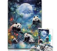 Puzzle 1000 pièces pour Adolescents Panda Bamboo Moon avec Affiche et fiche de Questions-réponses Assorties pour Les 14 Ans et Plus 38x26cm
