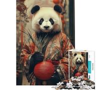 Puzzle 1000 pièces pour Adolescents Panda en Kimono avec Lanterne Rouge Défi éducatif Décoration Murale Jeux relaxants pour Les 14 Ans et Plus (38x52cm)