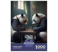 Puzzle 1000 Pièces pour Adolescents Pandas Playing Chess Puzzle Adulte Jeux Relaxants Décoration Intérieure Cadeaux d'anniversaire Et Cadeaux Uniques 38x26cm/1000pcs