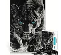 Puzzle 1000 pièces pour Adolescents Panthère Noire aux Yeux Bleus,découpe précise,Jeu d'exercice cérébral,détente et Divertissement pour Un Anniversaire (38x52cm)