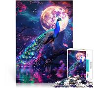 Puzzle 1000 pièces pour Adolescents Paon sous la Pleine Lune Jouets de Jeu pour Cadeau Familial Bon Cadeau 75x50cm