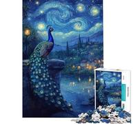 Puzzle 1000 pièces pour Adolescents Paon sous Un Ciel étoilé Jeux relaxants pour Adultes Une œuvre d'art Cadeau Anti-Stress (Dimensions 38x26cm)