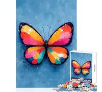 Puzzle 1000 pièces pour Adolescents Papillon coloré sur Fond Bleu Jeu Anti-Stress Idée Cadeau pour Un échange de Cadeaux Jeu Impossible Stimule Le Cerveau Dimensions 38x52cm
