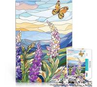 Puzzle 1000 pièces pour Adolescents Papillon et Fleurs en vitrail pour s'amuser en Famille Collection d'artistes, Beaux-Arts 50x70cm