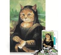 Puzzle 1000 pièces pour Adolescents Parodie de la Joconde et du Chat Jeu Impossible Difficile et Stimulant Cadeau d'anniversaire ou de Noël Unique 38x26cm