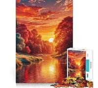 Puzzle 1000 pièces pour Adolescents,Paysage d'automne au Coucher du Soleil sur Une rivière,Assemblage sans Couture,Jeu de réflexion,Cadeau pour se détendre,Jouer,Noël,Loisirs créatifs (38x52cm)