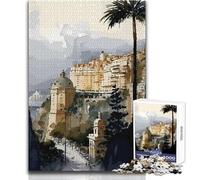 Puzzle 1000 pièces pour Adolescents - Paysage de la côte monégasque - Casse-tête, Jeu Familial, décoration intérieure, Jouet Anti-Stress - Dimensions:38x52cm