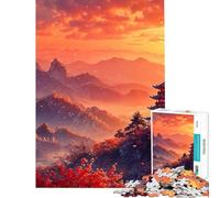 Puzzle 1000 pièces pour Adolescents Paysage de pagode au Coucher du Soleil Puzzles pour Adultes Jeux de Famille modèle à Assembler Cadeaux d'anniversaire et Cadeaux Uniques (Taille 38x52cm)