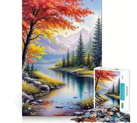 Puzzle 1000 pièces pour Adolescents,Paysage de rivière d'automne,Art sans Couture,Jeu de réflexion,Cadeau pour se détendre,Jouer,Loisirs de Noël (38x26cm)
