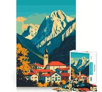 Puzzle 1000 pièces pour Adolescents,Paysage de Village Alpin Italien,découpe précise,Jeu d'art et de réflexion,activité de détente et d'anniversaire (50x75cm)