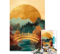Puzzle 1000 pièces pour Adolescents Paysage Japonais avec Pont et Temple idéal pour Un Anniversaire ou Noël Un Jeu Familial Artistique adapté aux 14 Ans et Plus (38x52cm)