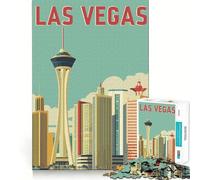 Puzzle 1000 pièces pour Adolescents,Paysage Urbain de Las Vegas,Affiche rétro,découpe précise,Jeu de réflexion Intelligent,activité de détente pour Un Anniversaire (38x26cm)