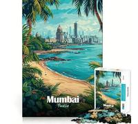 Puzzle 1000 pièces pour Adolescents,Paysage Urbain de Mumbai avec Plage,découpe précise,Jeu d'art Intelligent,activité de détente et d'anniversaire (38x26cm)