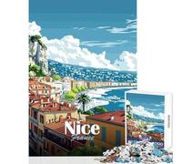 Puzzle 1000 pièces pour Adolescents Paysage Urbain de Nice France Jeu à Monter soi-même pour Un Père Noël Secret Jeu éducatif pour Un Anniversaire ou Noël Dimensions 50x75cm
