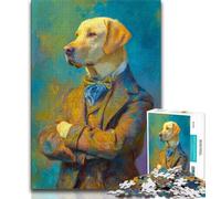 Puzzle 1000 pièces pour Adolescents, Peinture à l'huile de Labrador Jaune, 1000 pièces pour Adolescents, séjour de Vacances, avec Affiche et fiche de Questions-réponses Assorties (Taille 75x50cm)